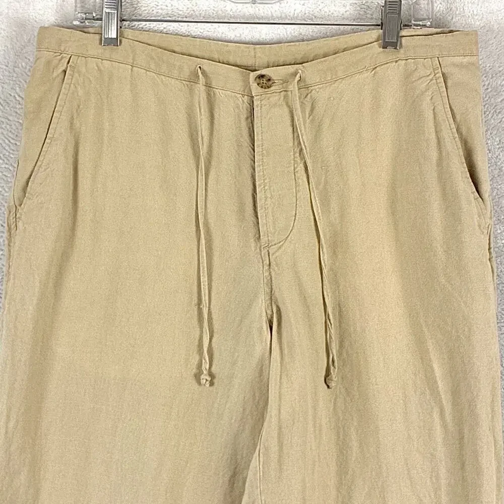 Murano Pants Mens 34x30 Beige Linen Button Fly Preppy Hamptons Summer Beach